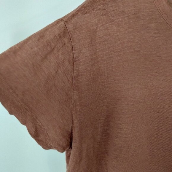 H&M Shirt Womens XL Brown Round Neck Short Sleeve 100% Linen Normcore - Picture 7 of 8